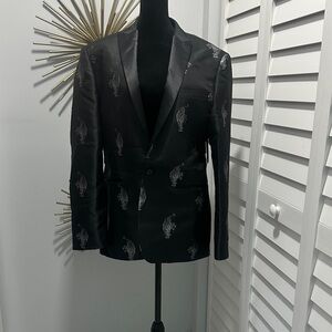 Express Black Blazer with Silver Paisley Embroidery